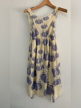 Silk and cotton Cream and Lavender Floral Print Sleeveless Dress